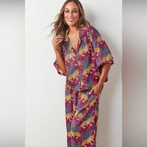 Printfresh Eco Satin Wildest Dream Pajama Set, Wine Bagheera, XS Tall